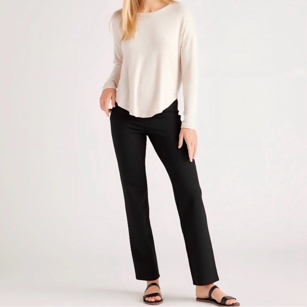 Quince Women’s Black Ponte Knit Straight Leg Pants Size Medium Work Office - Picture 2 of 8
